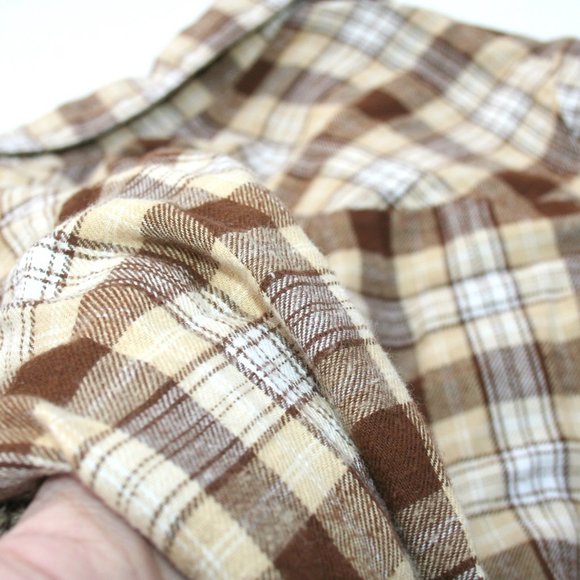 🍁CARAMEL PLAID BUTTON DOWN SHIRT SOFT FLANNEL LADIES JUNIORS XL TOP WAIST TIE - Picture 9 of 13